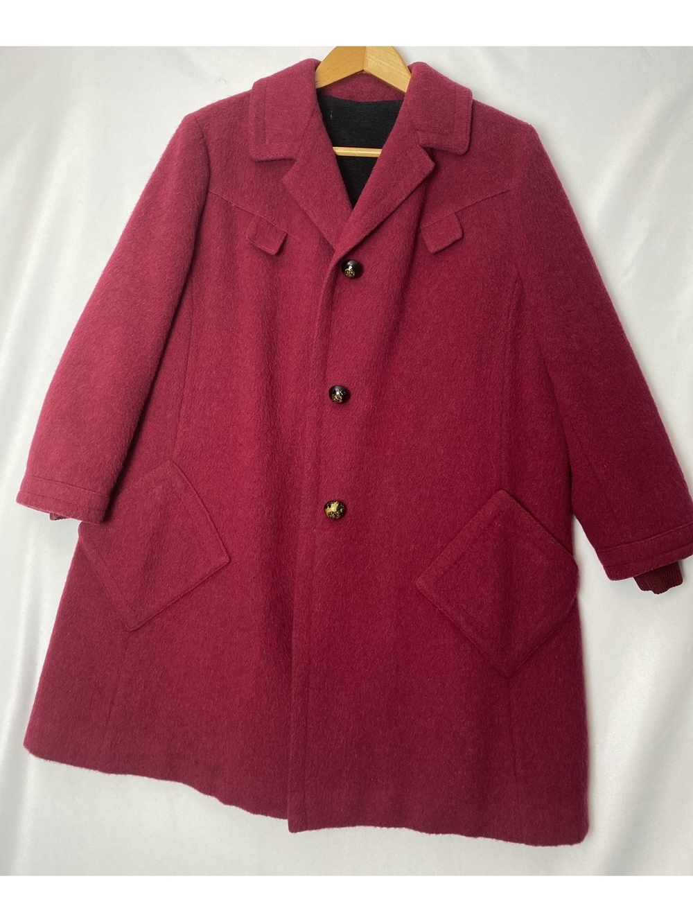 Vintage Carol Brent Wool Jacket Raspberry Sz L  Double Breasted 3 Buttons, Pocke